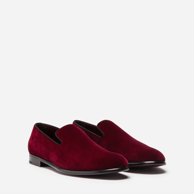 Shop Dolce & Gabbana Velvet Slippers In Burgundy