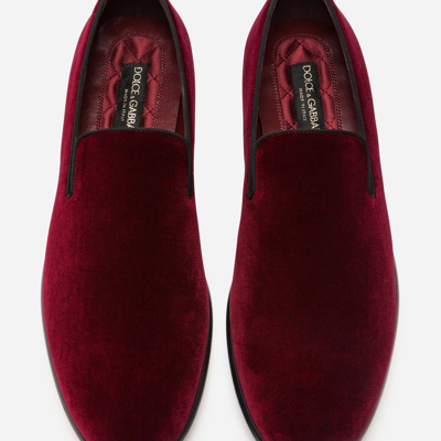 Shop Dolce & Gabbana Velvet Slippers In Burgundy