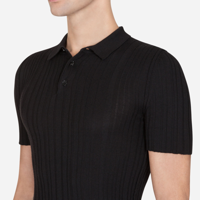 Shop Dolce & Gabbana Wool Knit Polo Shirt In Black