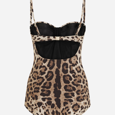 Shop Dolce & Gabbana Leopard-print Balconette One-piece Swimsuit In Stampa Leo