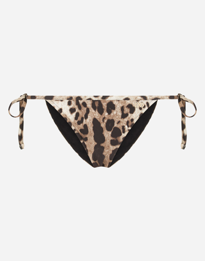 Shop Dolce & Gabbana Leopard-print String Bikini Bottoms In Animal Print