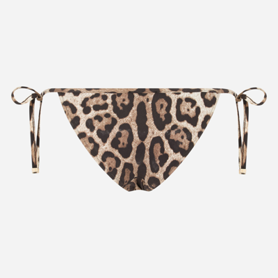 Shop Dolce & Gabbana Leopard-print String Bikini Bottoms In Animal Print