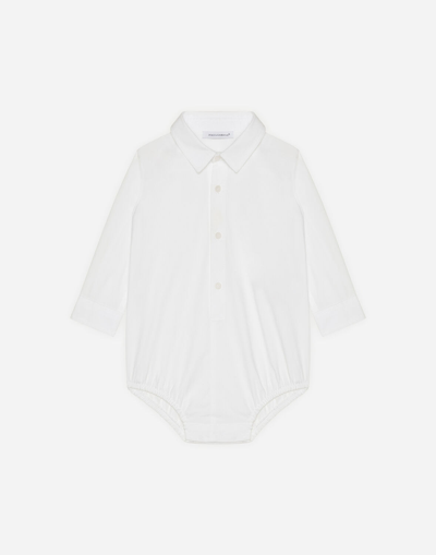 Shop Dolce & Gabbana Shirt Bodysuit In Stretch Poplin In White
