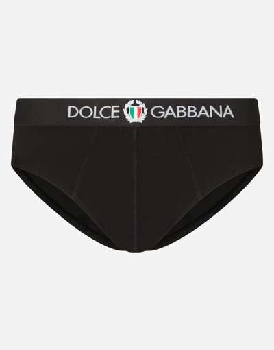 Shop Dolce & Gabbana Stretch Cotton Mid Briefs In Black