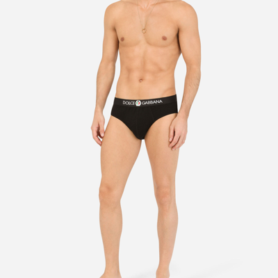 Shop Dolce & Gabbana Stretch Cotton Mid Briefs In Black