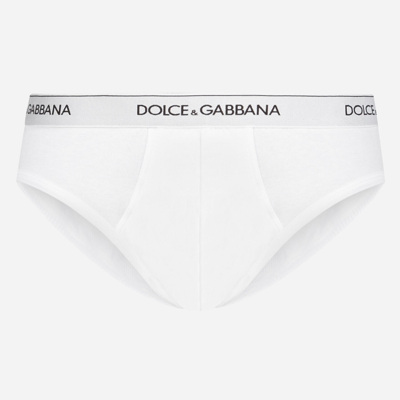 Shop Dolce & Gabbana Bi-pack Mid Briefs In Stretch Cotton In White