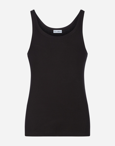 Shop Dolce & Gabbana Tank Top In Ribbed Cotton In Black