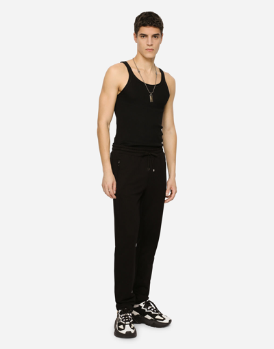 Shop Dolce & Gabbana Fine-rib Cotton Jersey Singlet In Black