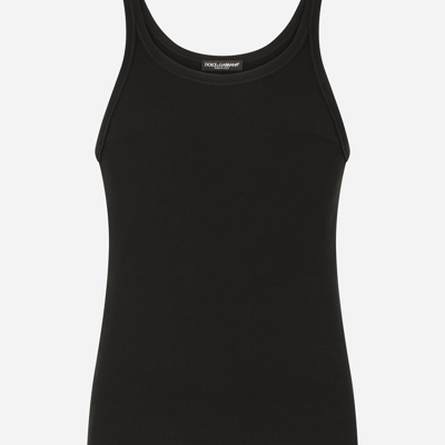 Shop Dolce & Gabbana Fine-rib Cotton Jersey Singlet In Black