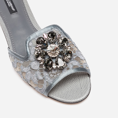 Shop Dolce & Gabbana Lace Sliders With Crystals In Grey