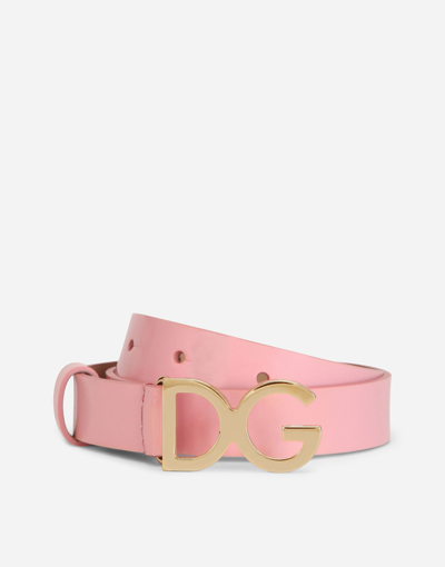 Shop Dolce & Gabbana Patent Leather Belt With Dg Logo In Pink