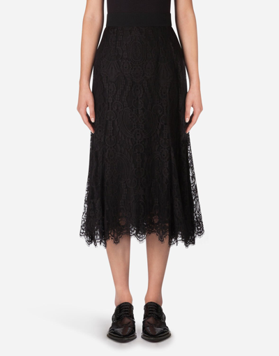 Shop Dolce & Gabbana Long Chantilly Lace Skirt In Black