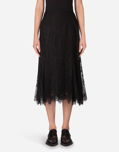 Dolce & Gabbana Fluted Lace Midi Skirt In Black