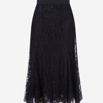 Shop Dolce & Gabbana Long Chantilly Lace Skirt In Black