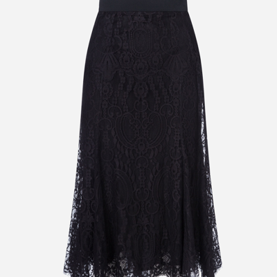 Dolce & Gabbana Fluted Lace Midi Skirt In Black