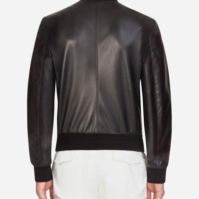 Shop Dolce & Gabbana Leather Jacket With Patch In Black