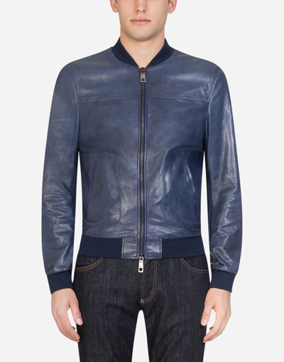 Shop Dolce & Gabbana Leather Zip-up Jacket In Blue