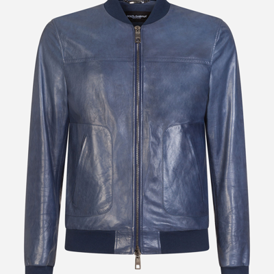 Shop Dolce & Gabbana Leather Zip-up Jacket In Blue