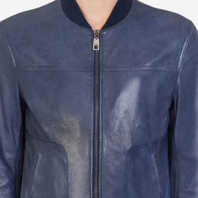 Shop Dolce & Gabbana Leather Zip-up Jacket In Blue