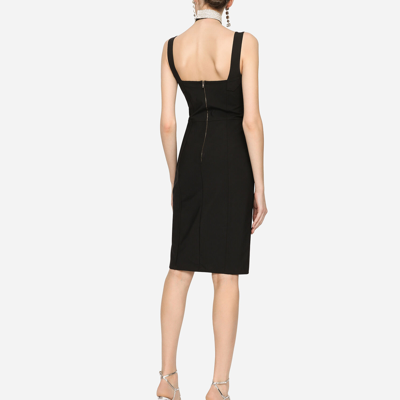 Dolce & Gabbana Midi Corsetry Powernet Lace Dress In Black
