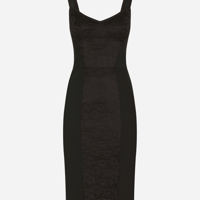 Dolce & Gabbana Midi Corsetry Powernet Lace Dress In Black
