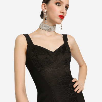 Dolce & Gabbana Midi Corsetry Powernet Lace Dress In Black