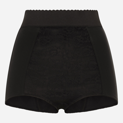 Shop Dolce & Gabbana High-waisted Shaper Panties In Jacquard And Satin In Black