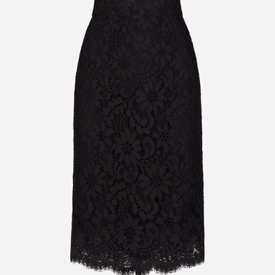 Dolce & Gabbana Lace Scalloped-hem Midi Skirt In Black
