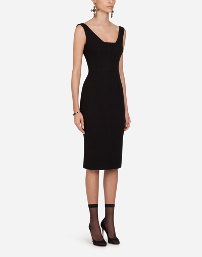 Shop Dolce & Gabbana Wool Crepe Midi Dress In Black