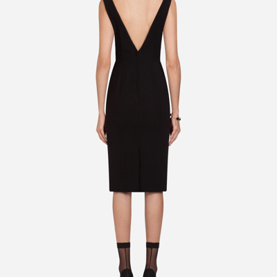 Dolce & Gabbana Sleeveless Wool Crepe V-neck Dress In Black