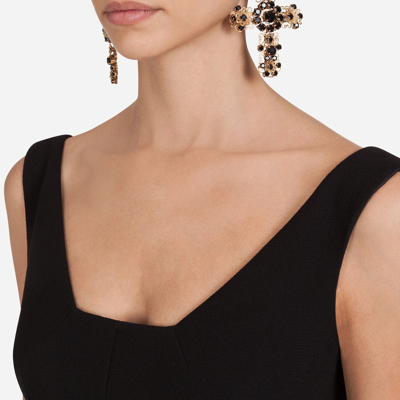 Dolce & Gabbana Sleeveless Wool Crepe V-neck Dress In Black