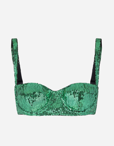 Shop Dolce & Gabbana Sequined Semi-padded Balconette Bra In Green