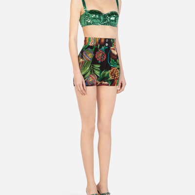 Shop Dolce & Gabbana Sequined Semi-padded Balconette Bra In Green