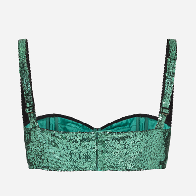 Shop Dolce & Gabbana Sequined Semi-padded Balconette Bra In Green