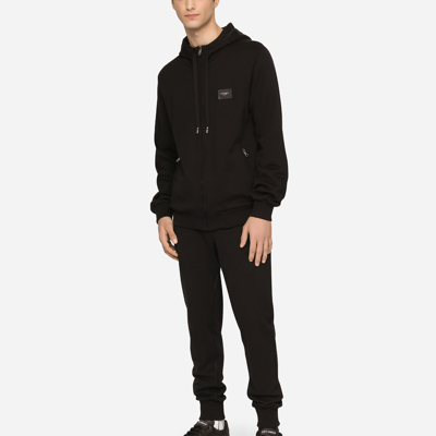 Shop Dolce & Gabbana Jersey Zip-up Hoodie In Black