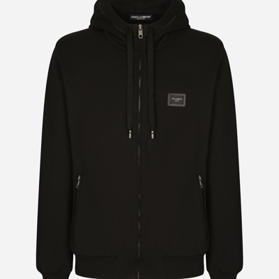 Shop Dolce & Gabbana Jersey Zip-up Hoodie In Black