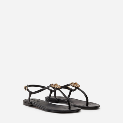 Shop Dolce & Gabbana Nappa Leather Devotion Flip Flops In Black