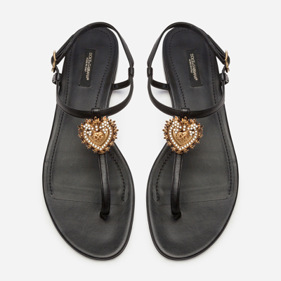 Shop Dolce & Gabbana Nappa Leather Devotion Flip Flops In Black