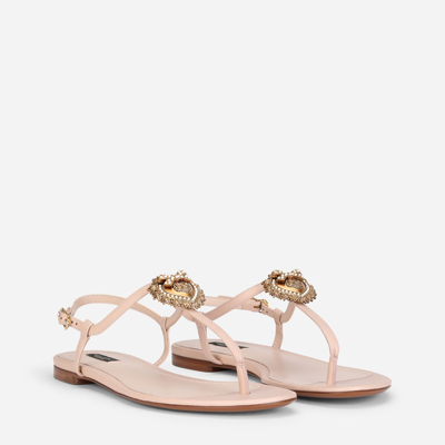 Shop Dolce & Gabbana Nappa Leather Devotion Flip Flops In Pale Pink