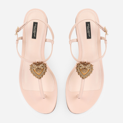 Shop Dolce & Gabbana Nappa Leather Devotion Flip Flops In Pale Pink