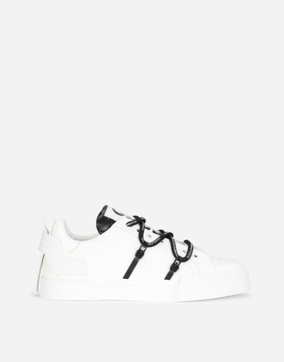 Shop Dolce & Gabbana Portofino Sneakers In Calfskin And Patent Leather In White/black