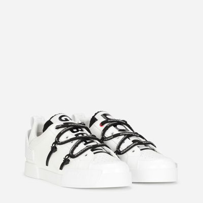 Shop Dolce & Gabbana Portofino Sneakers In Calfskin And Patent Leather In White/black