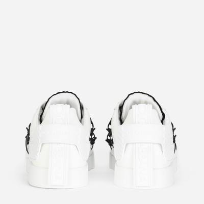 Shop Dolce & Gabbana Portofino Sneakers In Calfskin And Patent Leather In White/black