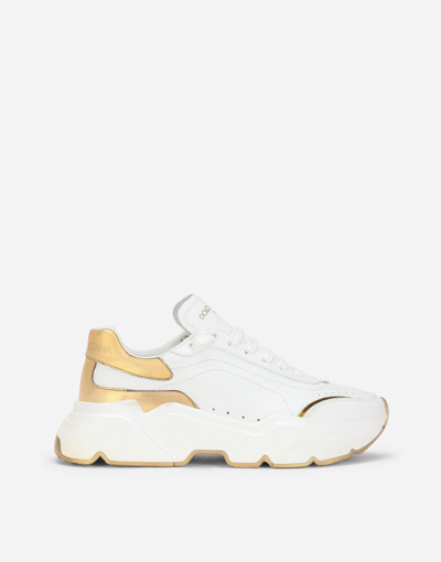 Shop Dolce & Gabbana Nappa Leather Daymaster Sneakers In White/gold