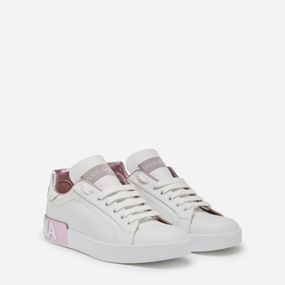 Shop Dolce & Gabbana Nappa Leather Portofino Sneakers In White/pink