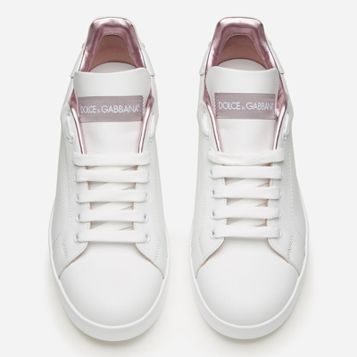 Shop Dolce & Gabbana Nappa Leather Portofino Sneakers In White/pink
