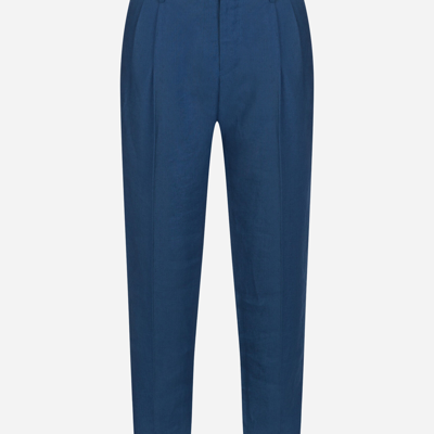Shop Dolce & Gabbana Linen Pants In Light Blue