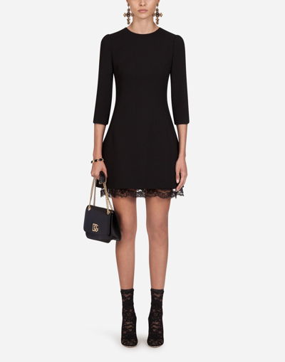 Shop Dolce & Gabbana Double Wool Crepe Short Dress In Black
