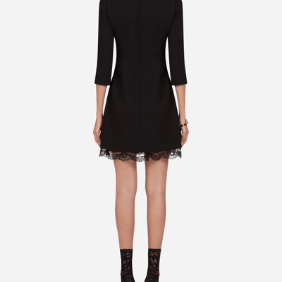 Shop Dolce & Gabbana Double Wool Crepe Short Dress In Black