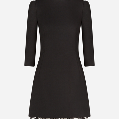 Shop Dolce & Gabbana Double Wool Crepe Short Dress In Black